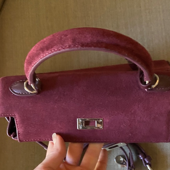 25cm genuine suede leather wine burgundy red top handle handbag bk25 - Picture 8 of 8